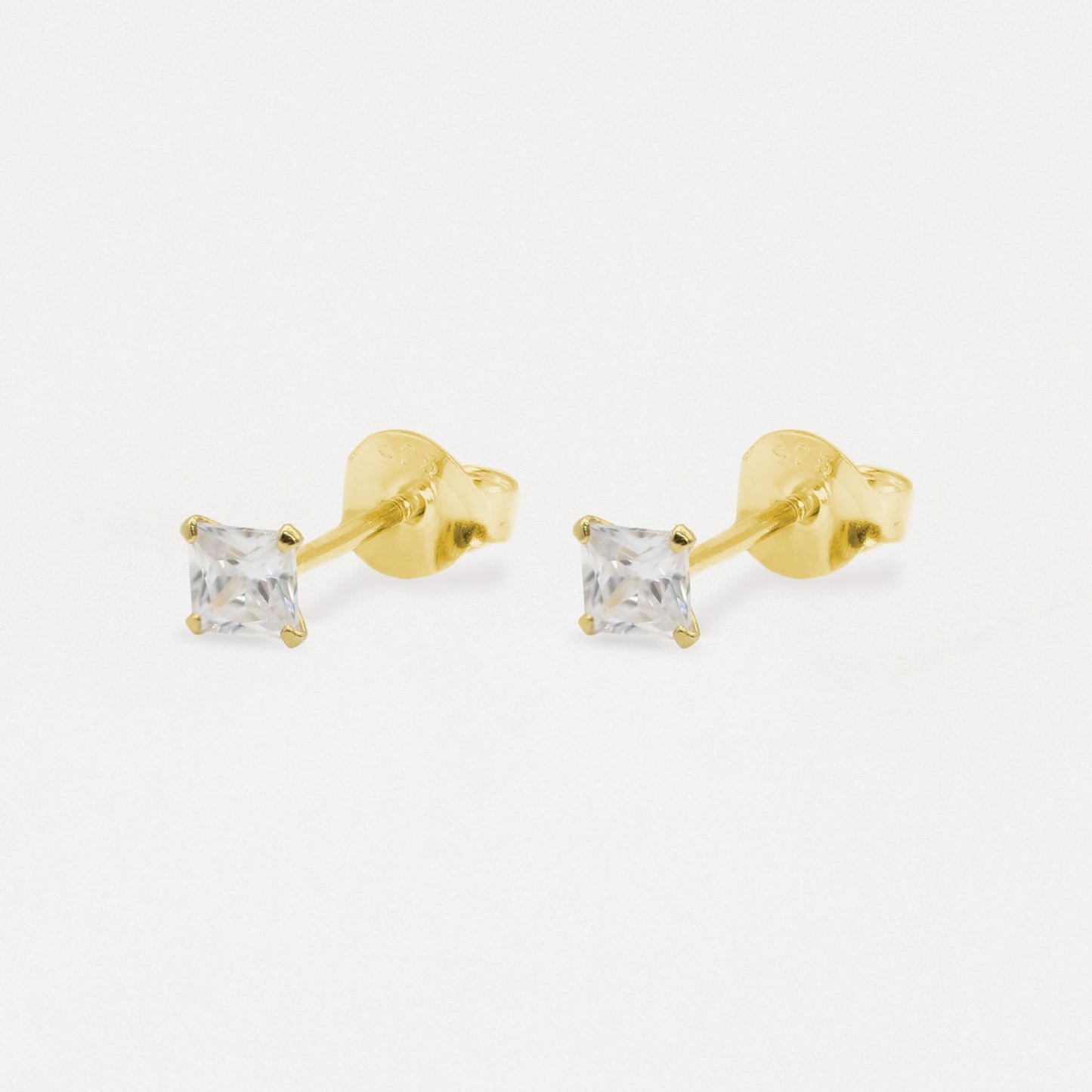 Gold Plated Square Clear CZ Ear Studs 3 - 6mm