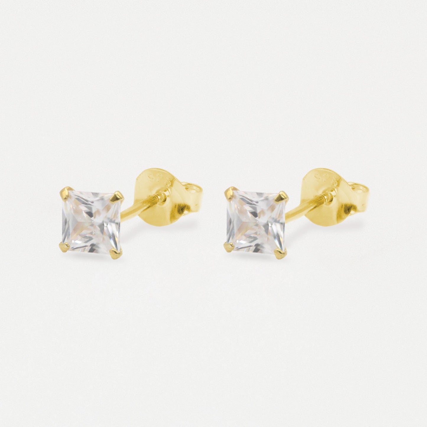 Gold Plated Square Clear CZ Ear Studs 3 - 6mm