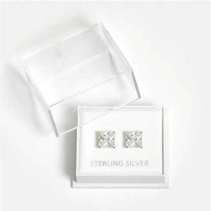 Boxed Silver Square Clear CZ Studs - 8mm