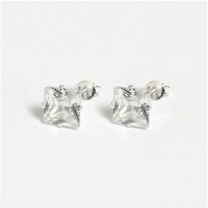 Boxed Silver Square Clear CZ Studs - 8mm