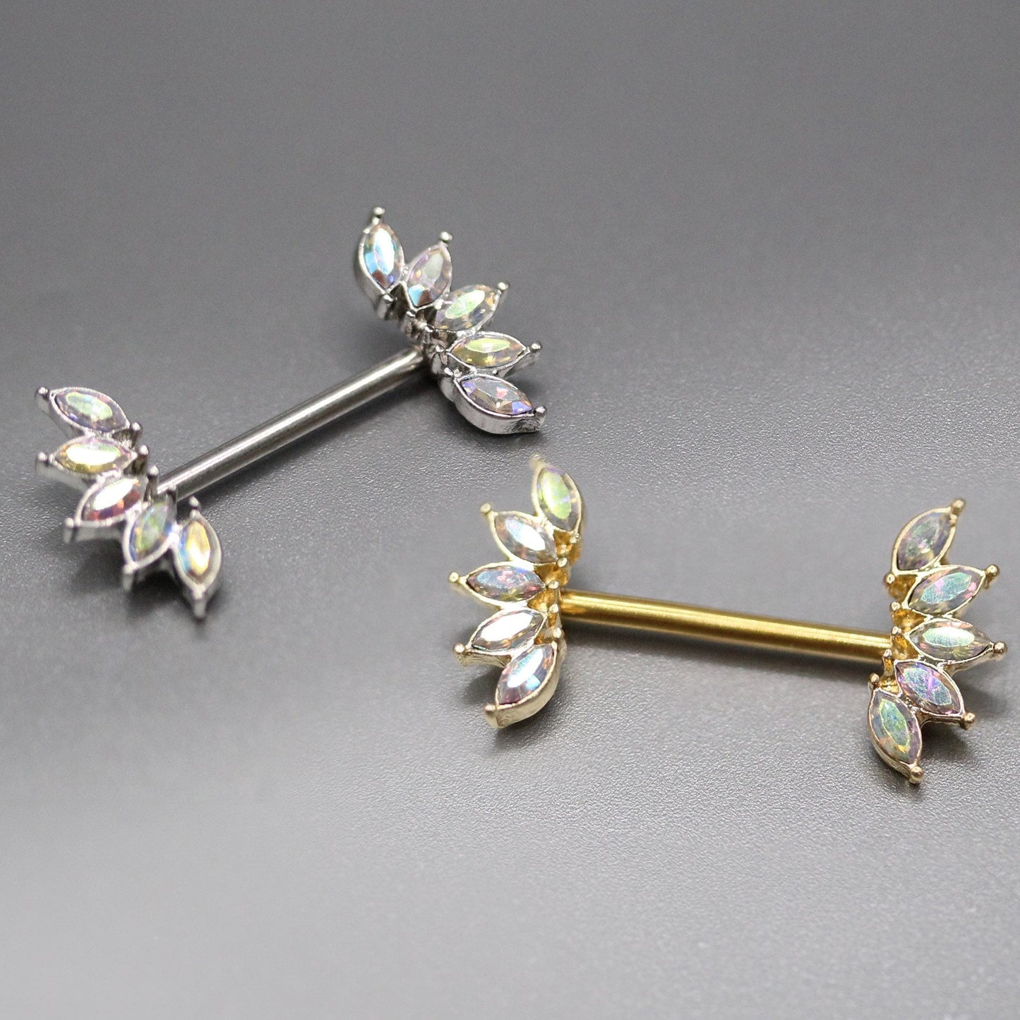 Steel AB Crystal Petal Nipple Bar