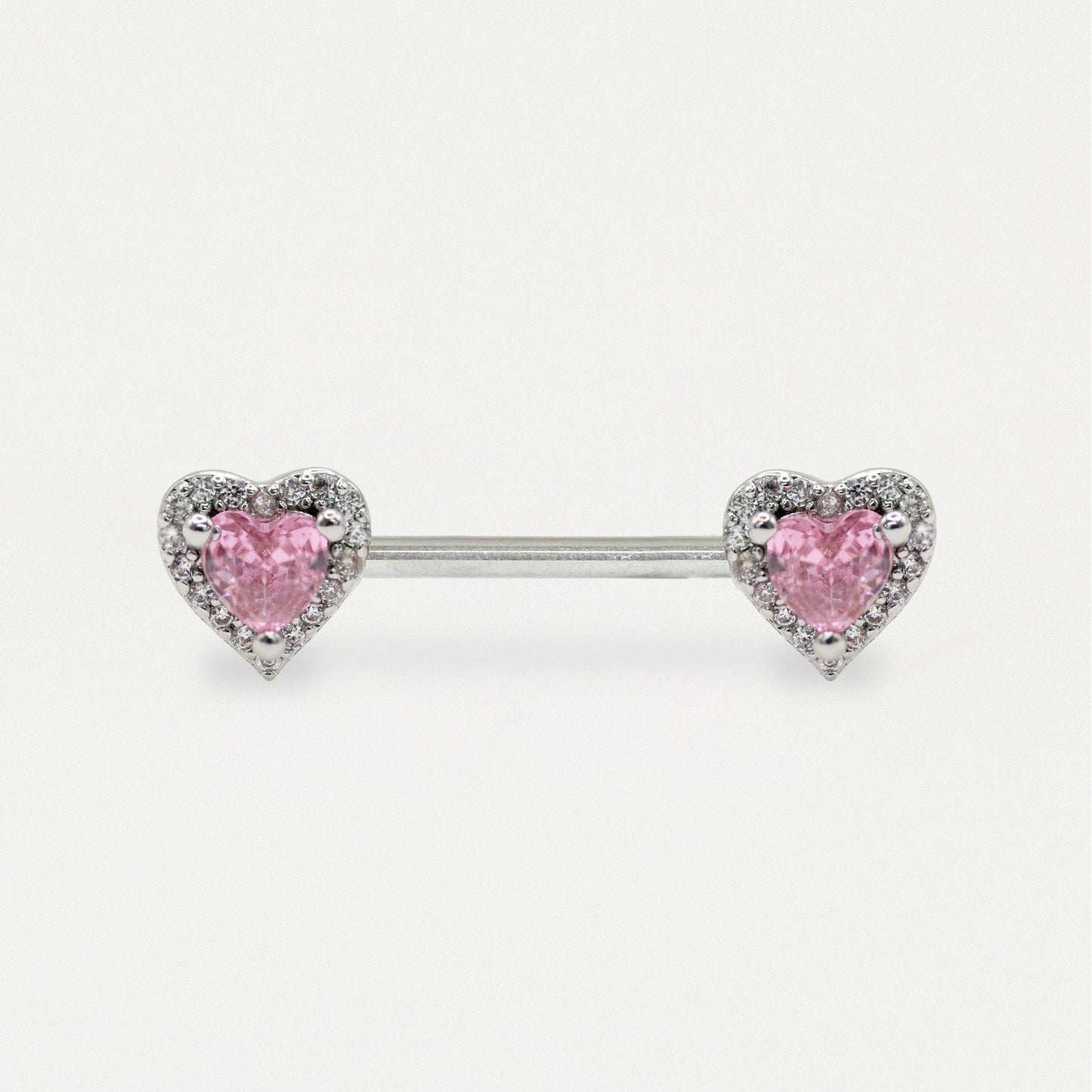 Steel Pink Heart Crystal Nipple Bar
