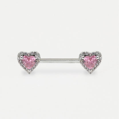 Steel Pink Heart Crystal Nipple Bar