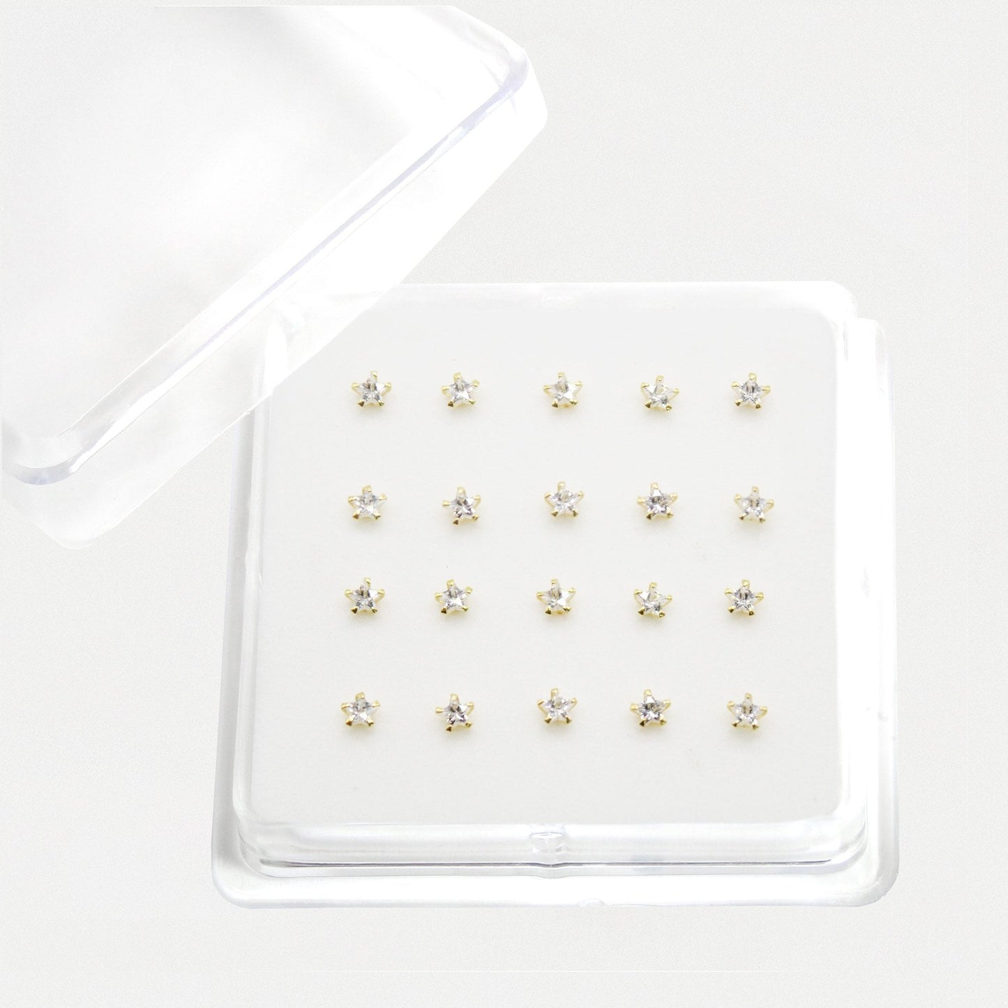 Gold Plated Silver Clear Clawset Star Nose Pins - 3mm