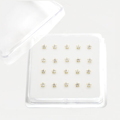 Gold Plated Silver Clear Clawset Star Nose Pins - 3mm