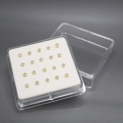 Gold Plated Silver Clear Clawset Star Nose Pins - 3mm
