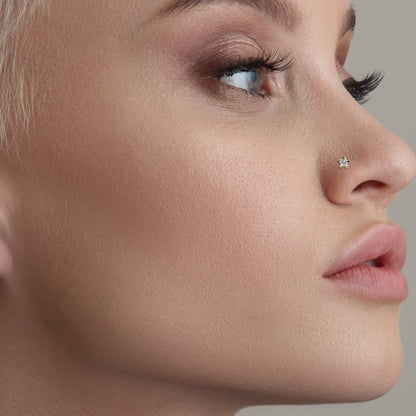 Gold Plated Silver Clear Clawset Star Nose Pins - 3mm