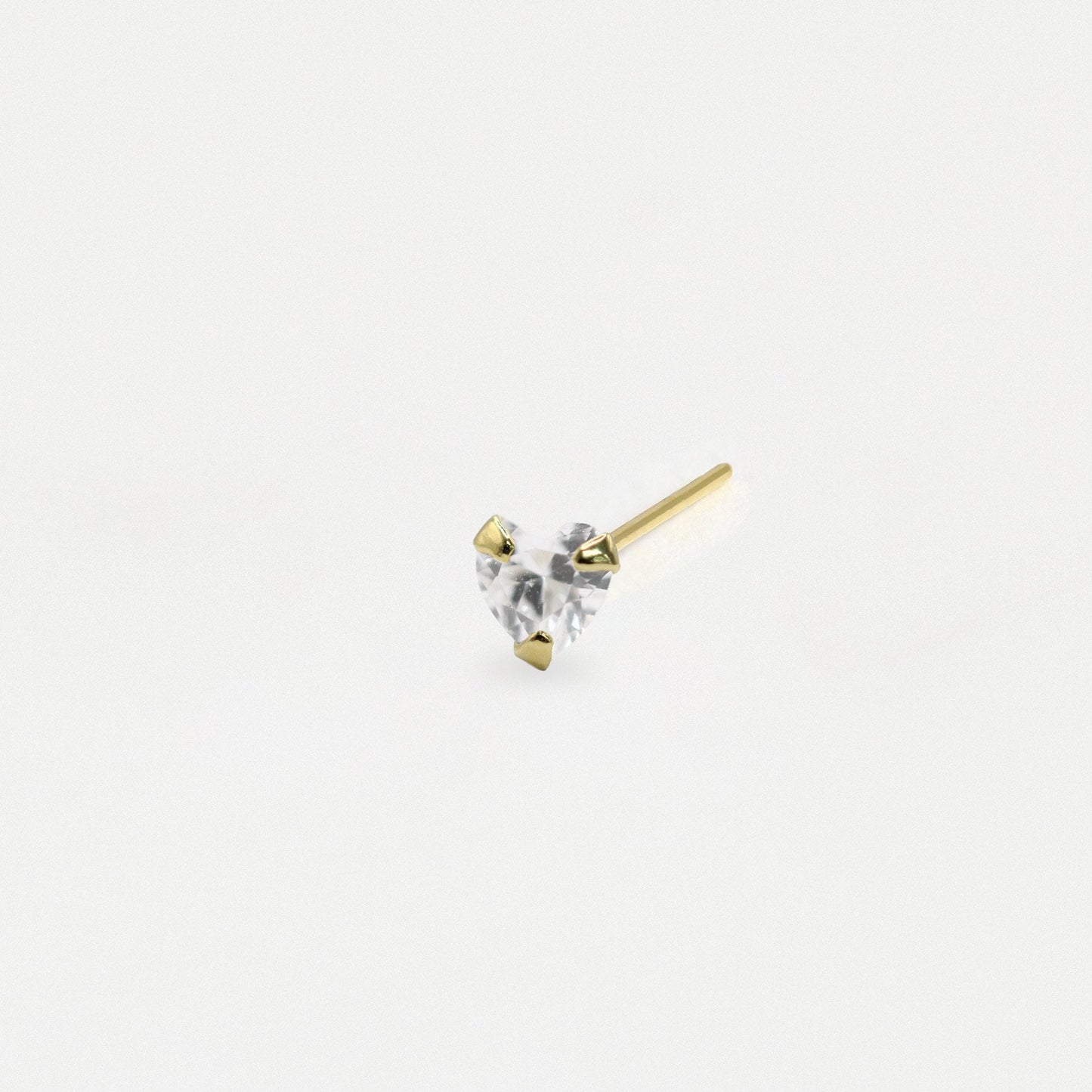 Gold Plated Silver Clear Clawset Heart Nose Pins - 3mm