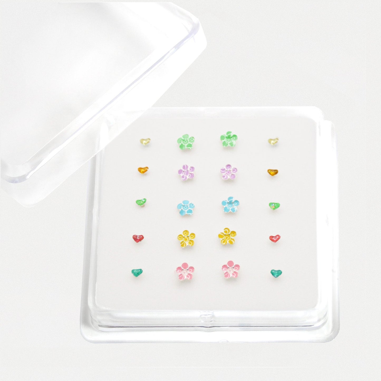 Silver Rainbow Hearts & Flowers Nose Pins - Assorted Colours
