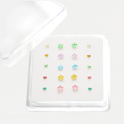 Silver Rainbow Hearts & Flowers Nose Pins - Assorted Colours