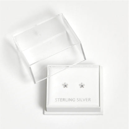 Boxed Silver Star Clear CZ Studs - 3mm