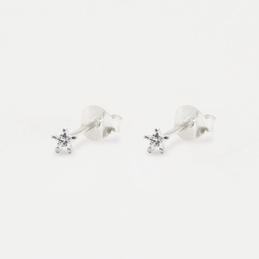 Boxed Silver Star Clear CZ Studs - 3mm