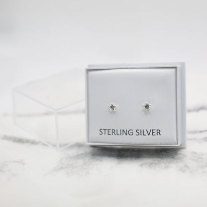 Boxed Silver Star Clear CZ Studs - 3mm