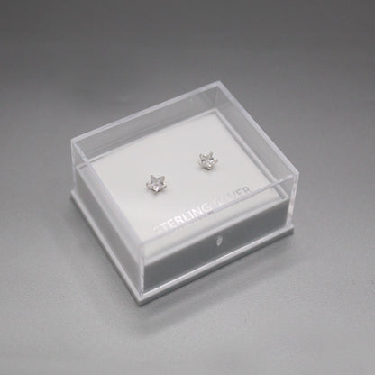 Boxed Silver Star Clear CZ Studs - 4mm