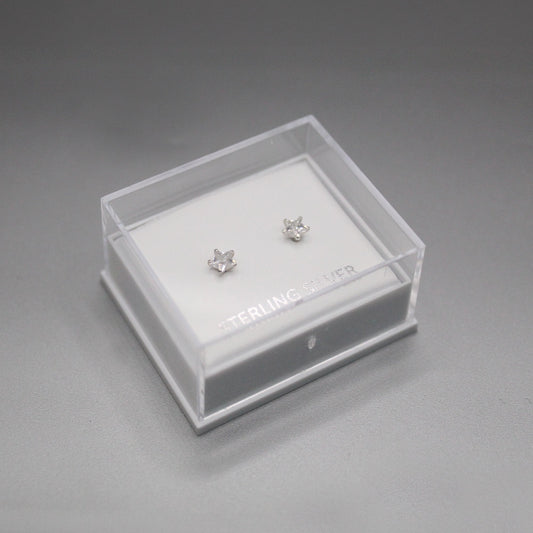 Boxed Silver Star Clear CZ Studs - 4mm