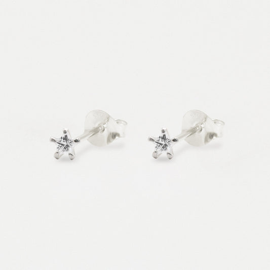 Boxed Silver Star Clear CZ Studs - 4mm