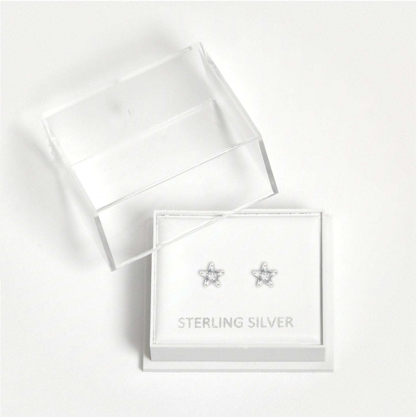Boxed Silver Star Clear CZ Studs - 5mm