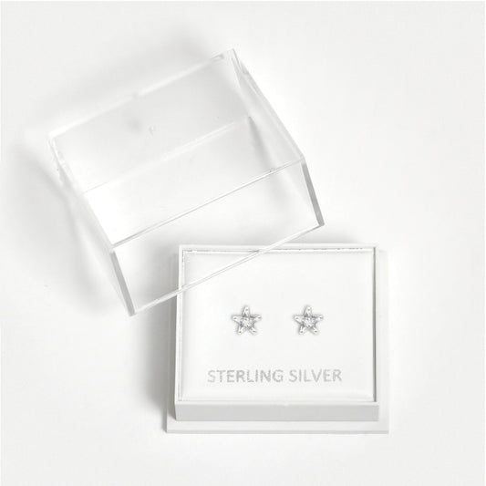 Boxed Silver Star Clear CZ Studs - 5mm