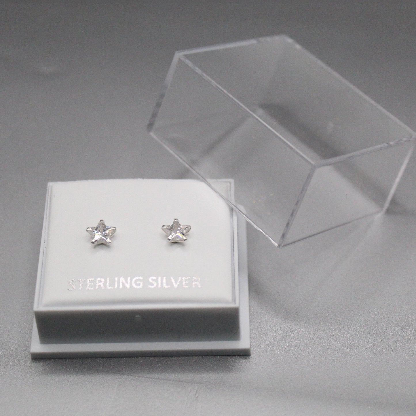 Boxed Silver Star Clear CZ Studs - 5mm
