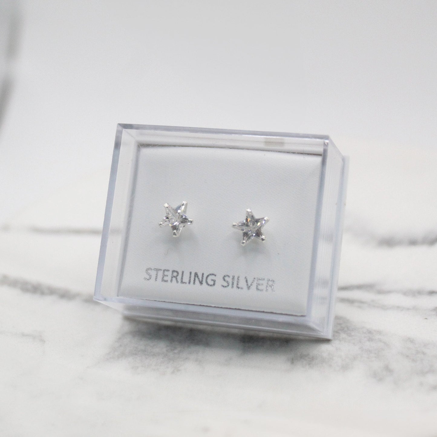 Boxed Silver Star Clear CZ Studs - 6mm