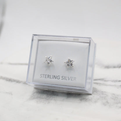 Boxed Silver Star Clear CZ Studs - 6mm