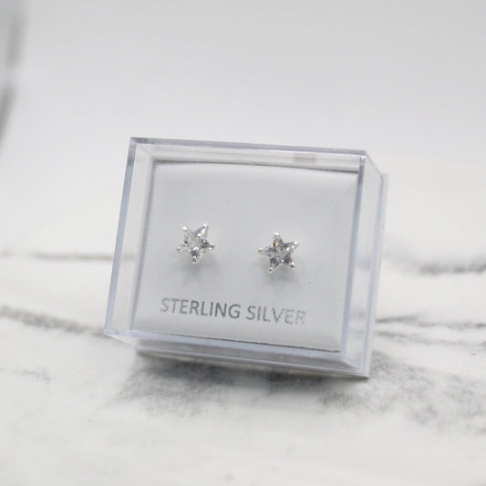 Boxed Silver Star Clear CZ Studs - 6mm