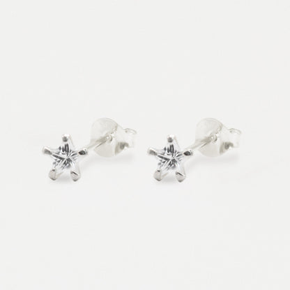 Boxed Silver Star Clear CZ Studs - 6mm