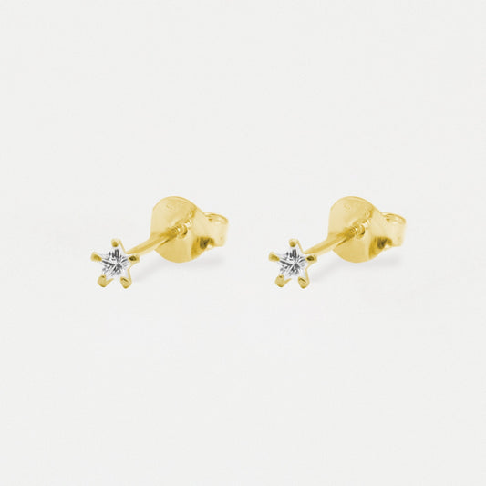 Boxed Gold Plated Star Clear CZ Studs - 3mm