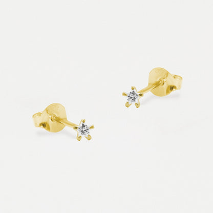 Boxed Gold Plated Star Clear CZ Studs - 3mm