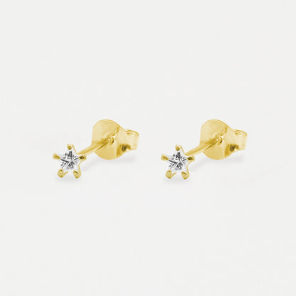 Boxed Gold Plated Star Clear CZ Studs - 4mm