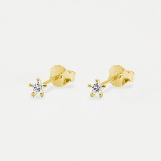 Boxed Gold Plated Star Clear CZ Studs - 4mm