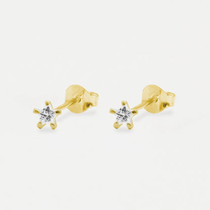 Boxed Gold Plated Star Clear CZ Studs - 5mm
