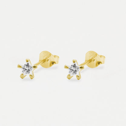 Boxed Gold Plated Star Clear CZ Studs - 6mm