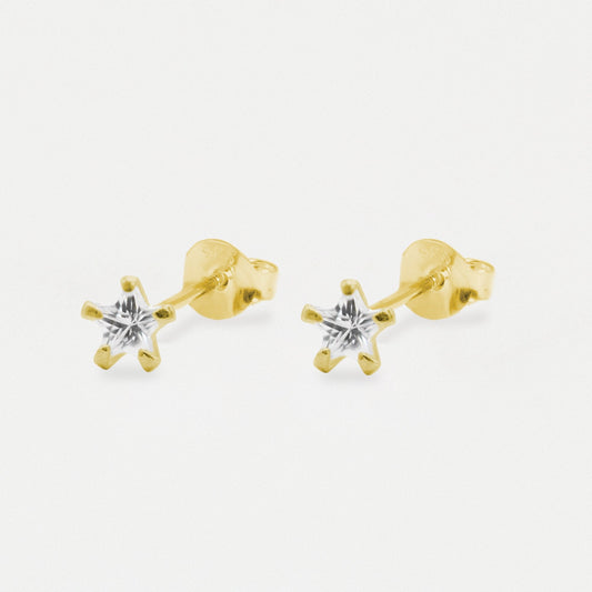 Boxed Gold Plated Star Clear CZ Studs - 6mm