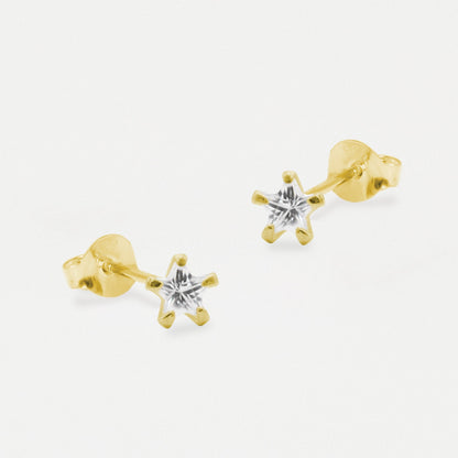 Boxed Gold Plated Star Clear CZ Studs - 6mm