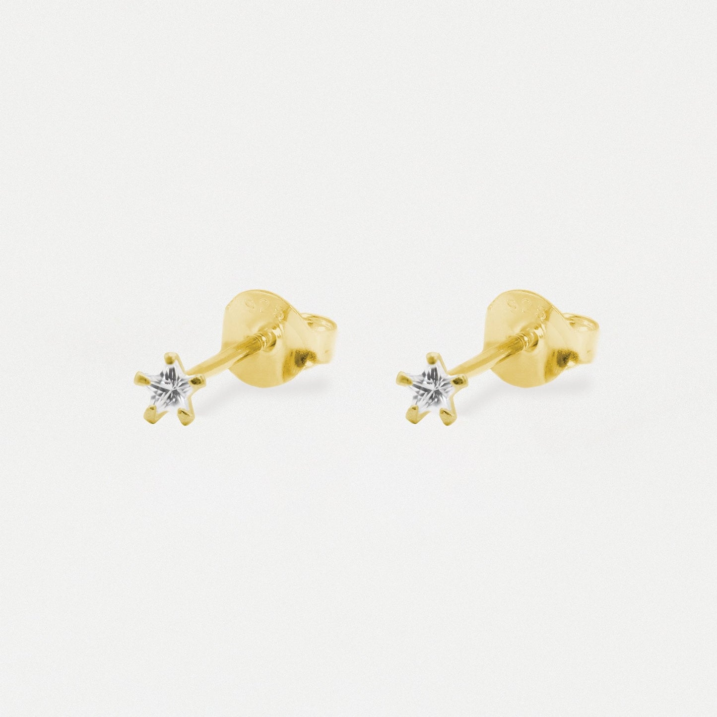 Gold Plated Star Clear CZ Ear Studs 3mm - 6mm