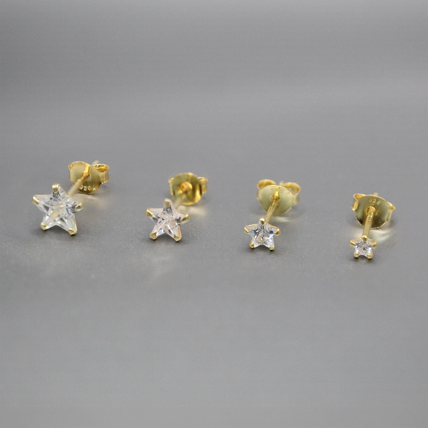 Gold Plated Star Clear CZ Ear Studs 3mm - 6mm