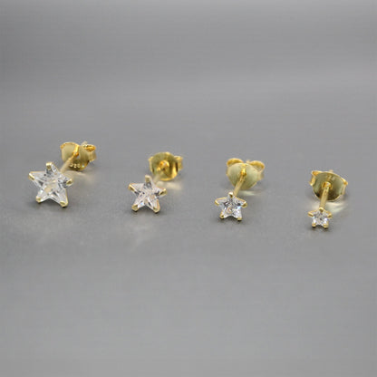 Gold Plated Star Clear CZ Ear Studs 3mm - 6mm
