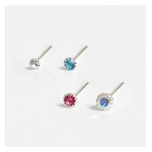 Silver Clawset Gem Nose Pins, Assorted Colours, Various Sizes