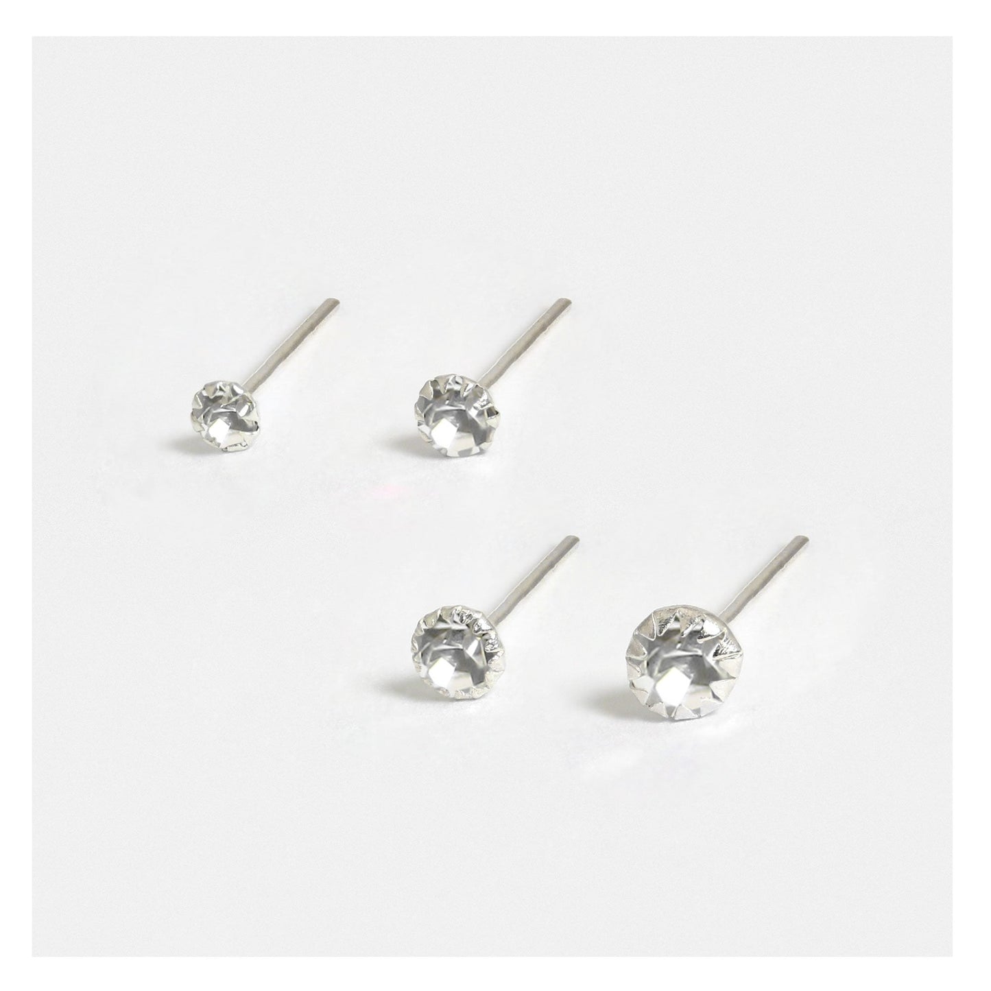 Silver Clear Clawset Gem Nose Pins, Various Sizes