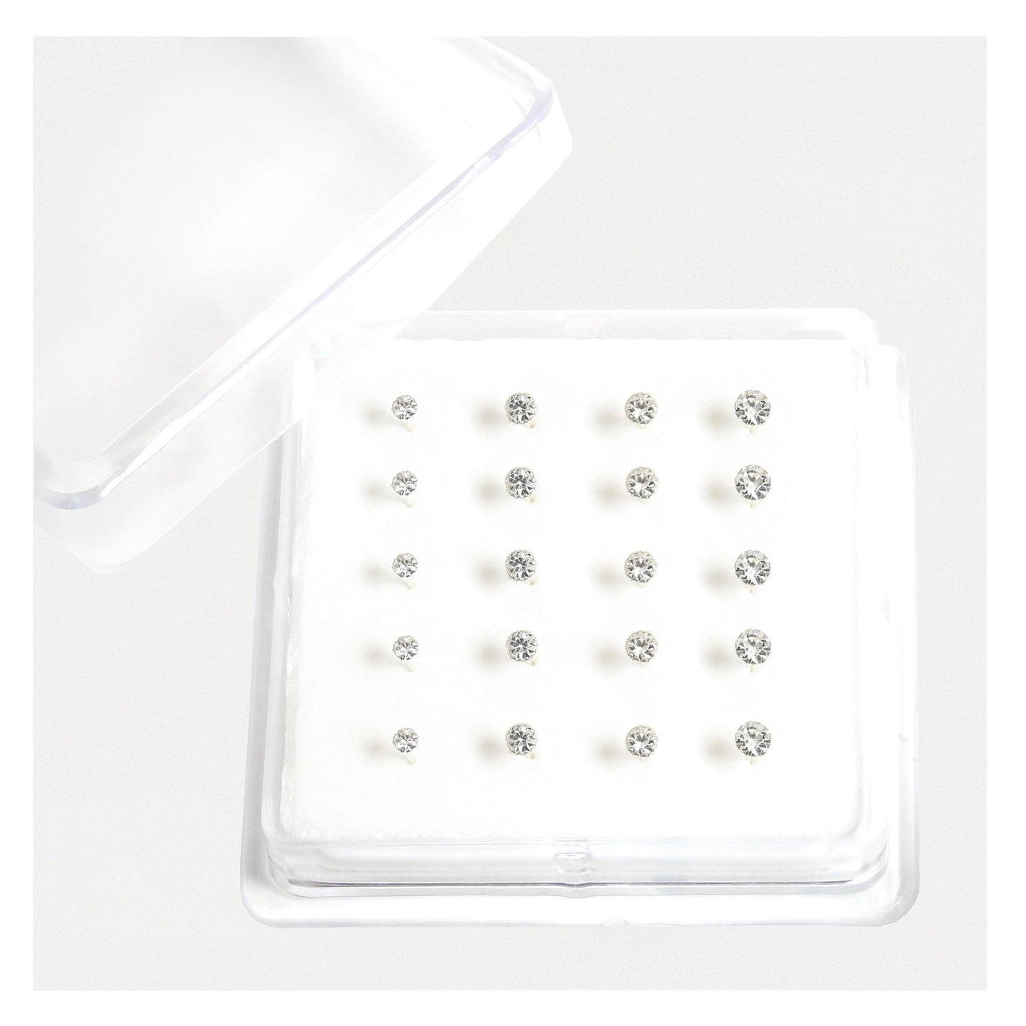 Silver Clear Clawset Gem Nose Pins, Various Sizes