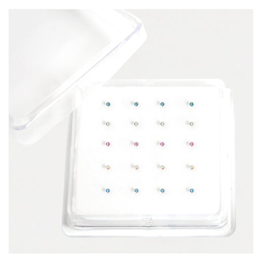 Silver Crystal Gemset Nose Pins - 1mm, Assorted Colours