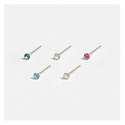 Silver Crystal Gemset Nose Pins - 1mm, Assorted Colours