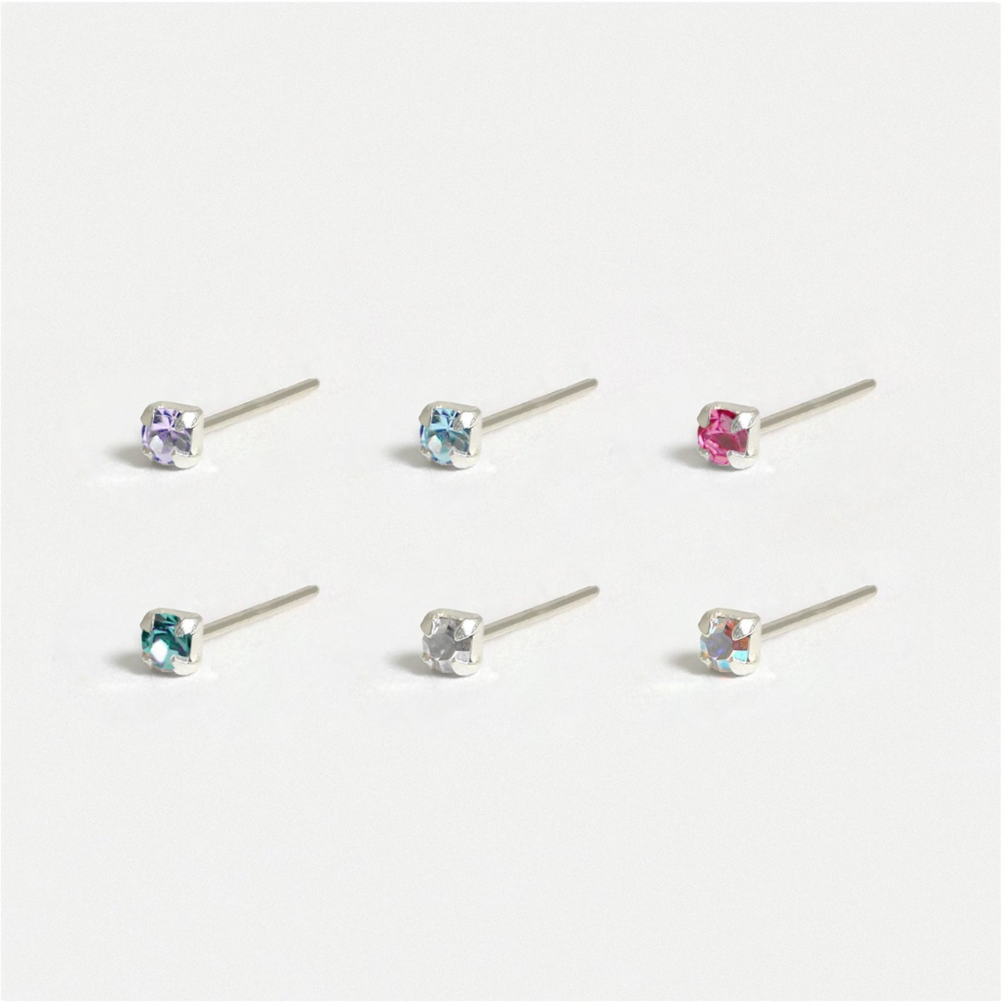 Silver Square Clawset Nose Pins - 1.5mm, (Single Colour Boxes)