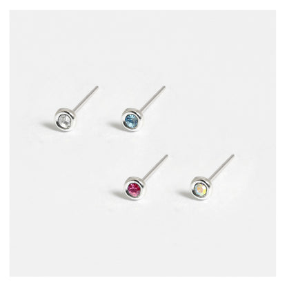 Silver Round Bezel Set Nose Pins - 3mm, Assorted Colours