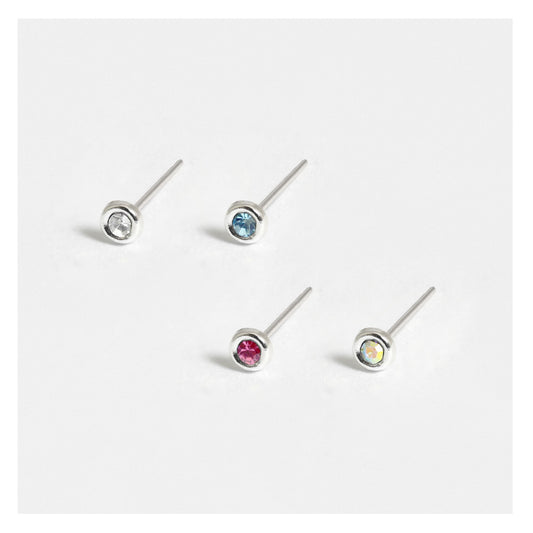 Silver Round Bezel Set Nose Pins - 3mm, Assorted Colours