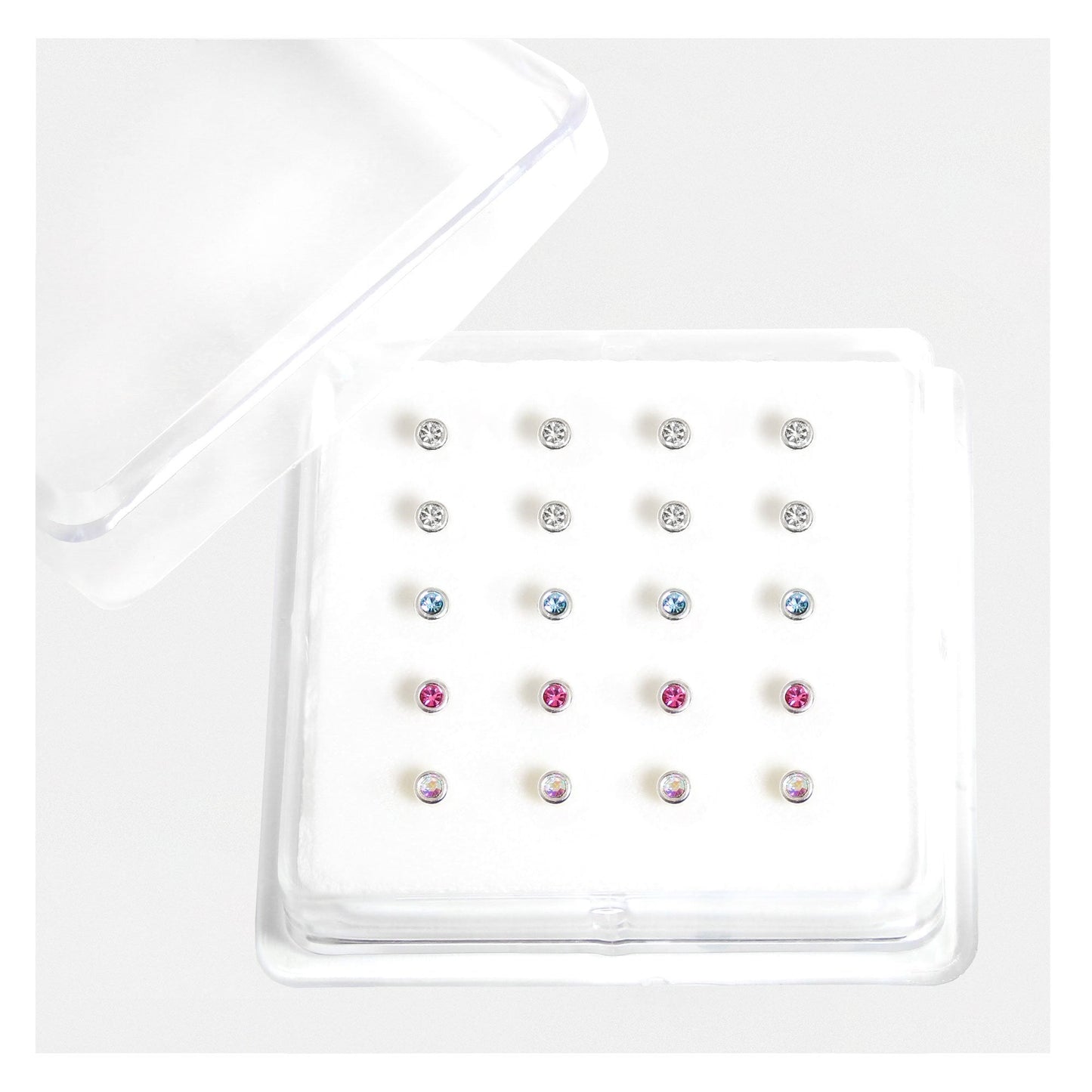 Silver Round Bezel Set Nose Pins - 3mm, Assorted Colours