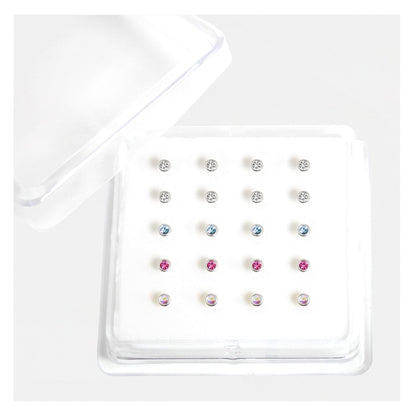 Silver Round Bezel Set Nose Pins - 3mm, Assorted Colours