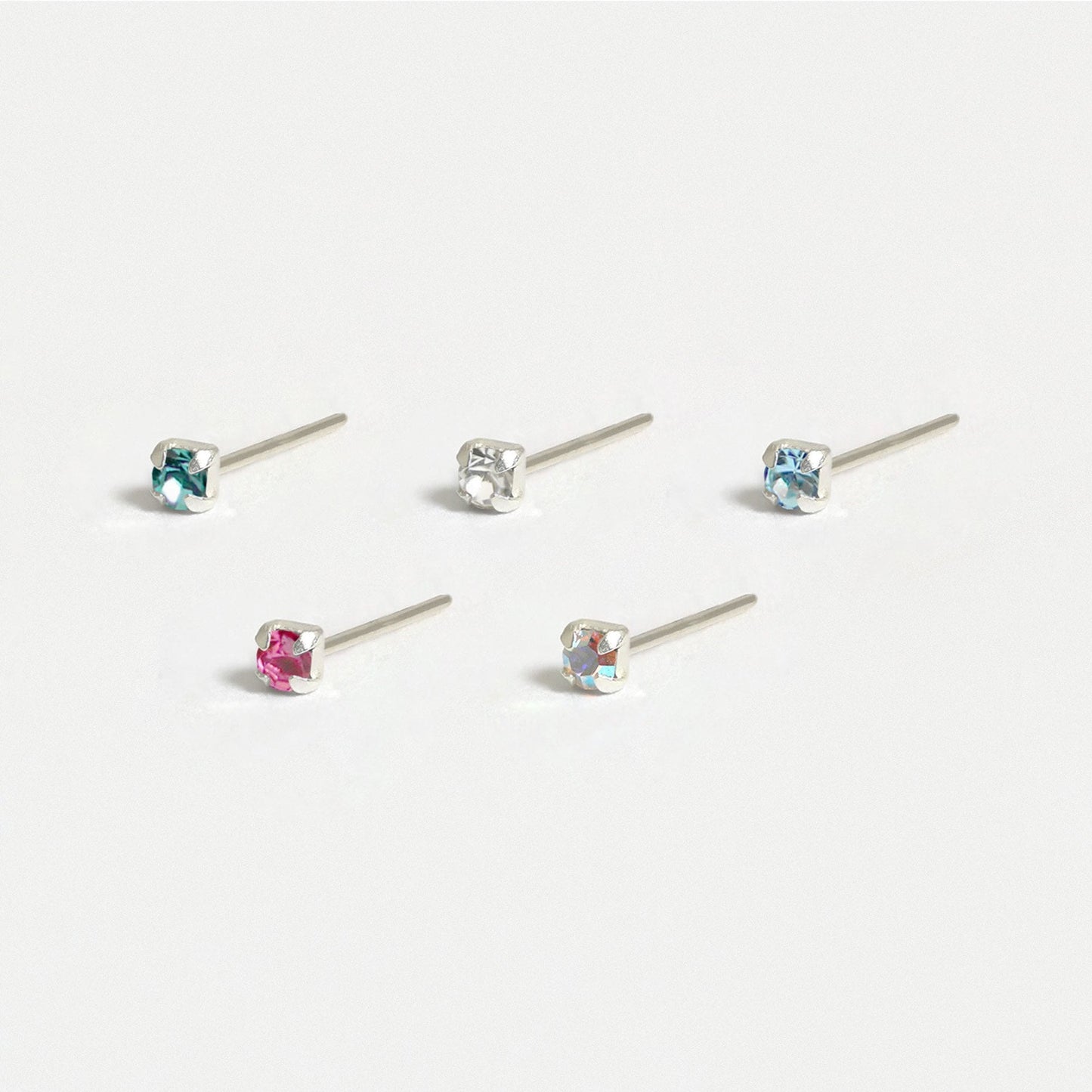 Silver Round Clawset Nose Pins - 1.5mm, Assorted Colours