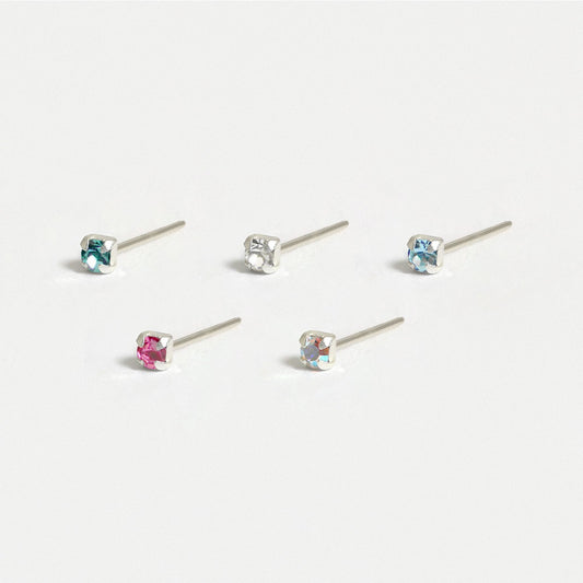 Silver Round Clawset Nose Pins - 1.5mm, Assorted Colours